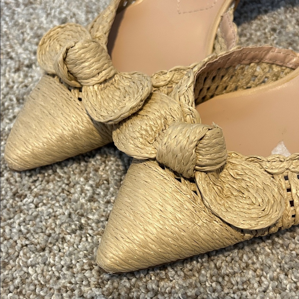 Charles David Beige Woven Slingback Kitten Heel Raffia bow 8 - Picture 3 of 12
